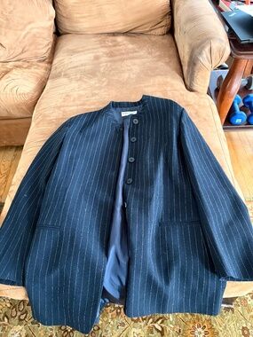 The Armani Collezioni Navy PinStripe Collarless Italian 100% Wool Blazer Jacket